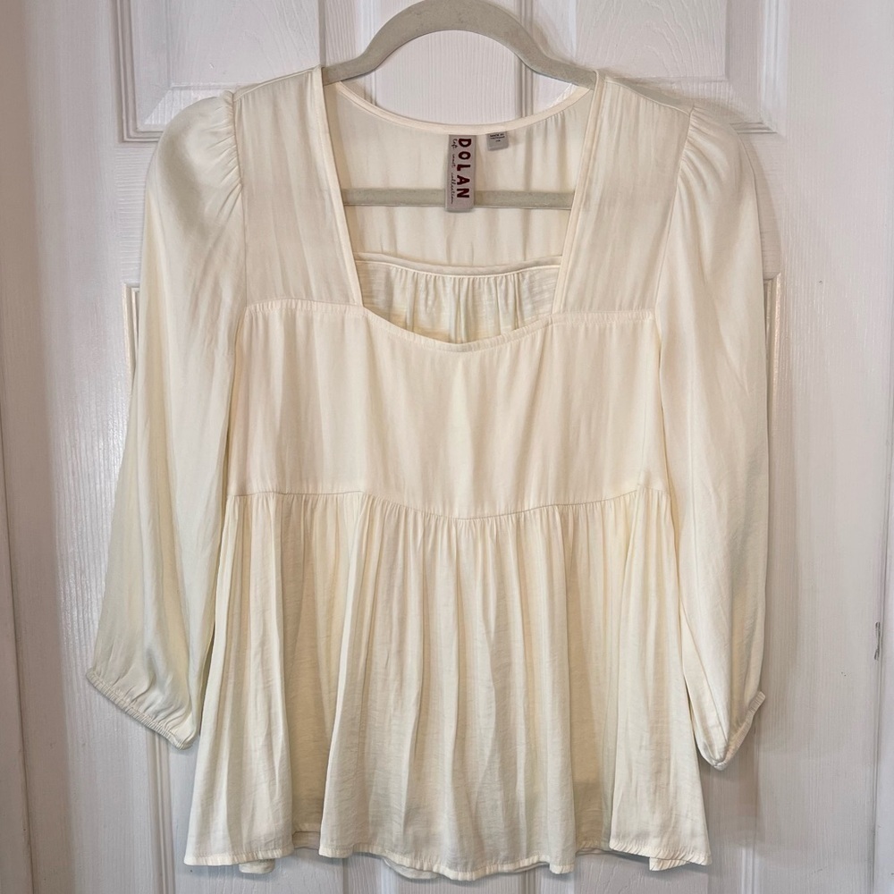 Anthropologie Dolan Cream Square‎ Neck Babydoll Tiered Top XS